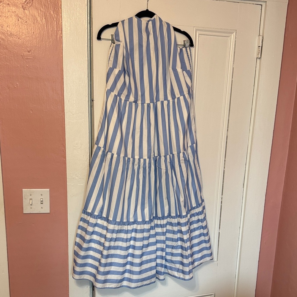 Sail to Sable Blue and White Striped Halter Dress